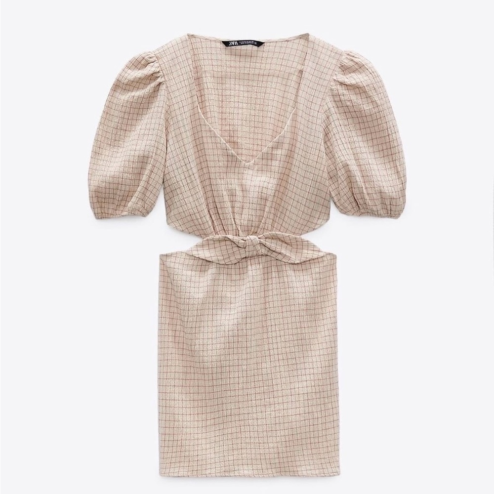 Zara Beige Checkered Women's Dress